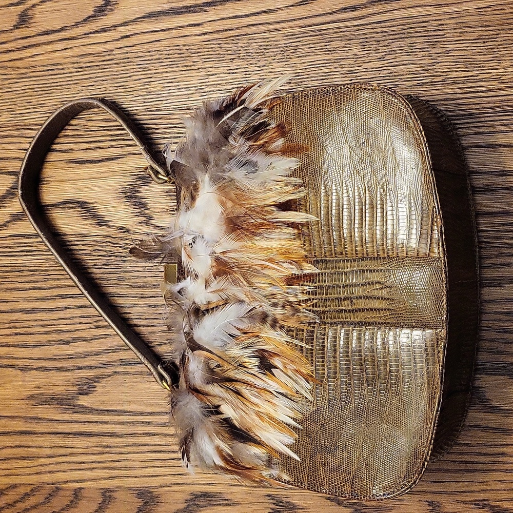 Vintage Palizzio Very New York Lizard skin purse with feathers